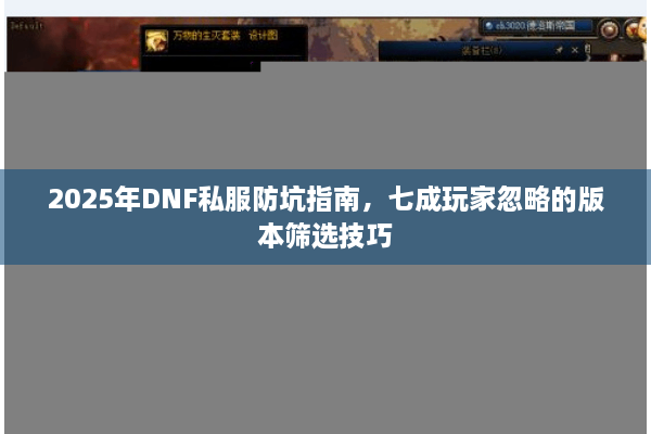2025年DNF私服防坑指南，七成玩家忽略的版本筛选技巧